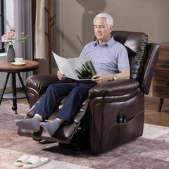 Fynco - Power Lift Recliner Chair with Vibration Massage, Heat, USB - Brown