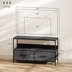 TV Stand Cabinet with 2 Foldable Drawers - Black