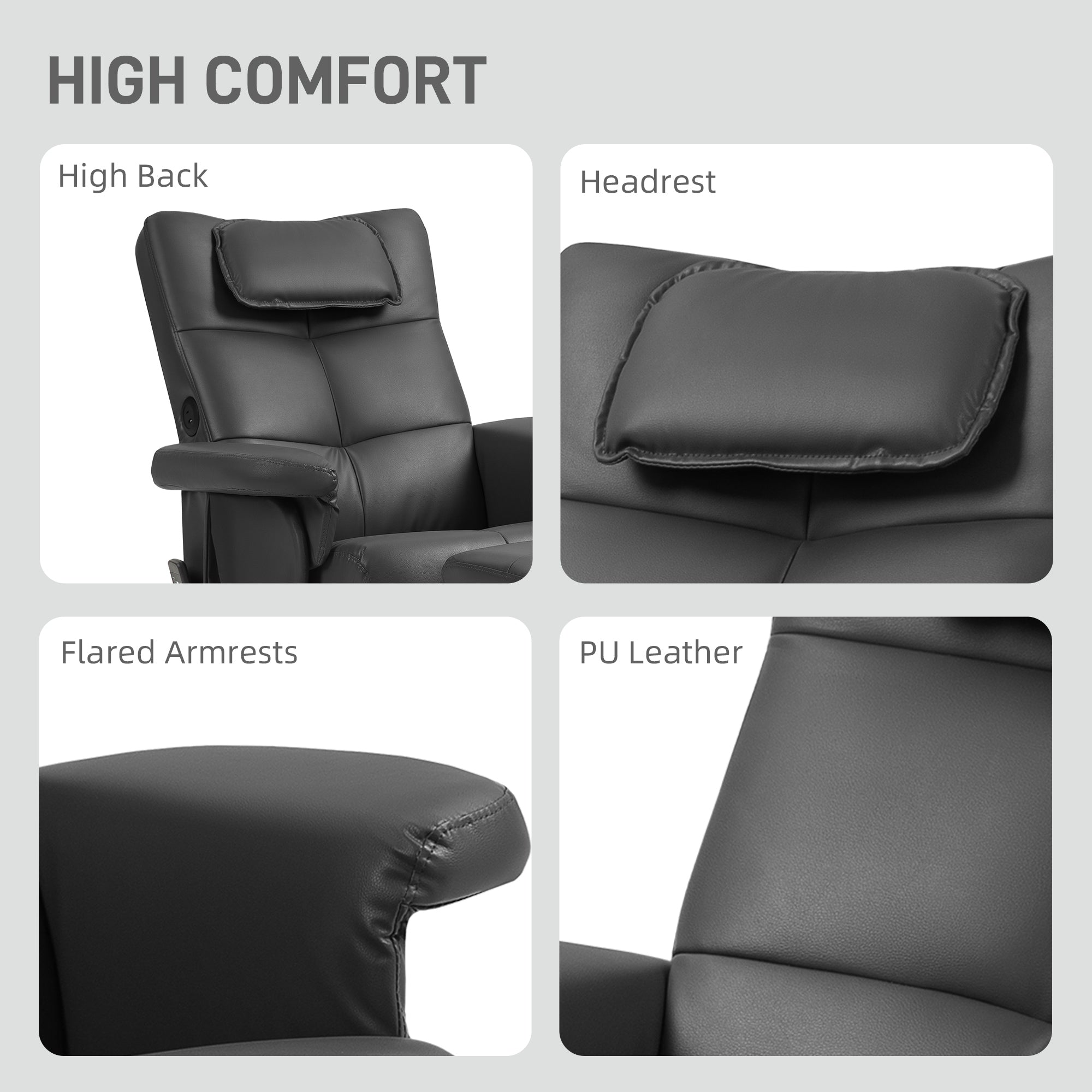Faux Leather Massage Recliner Chair, with Storage Ottoman - Black
