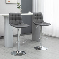 Adjustable Bar Stools Set of 2, Swivel PU Leather Upholstered Barstools with Tufted Seat and Back, Breakfast Bar Chairs for Kitchen Counter, Grey