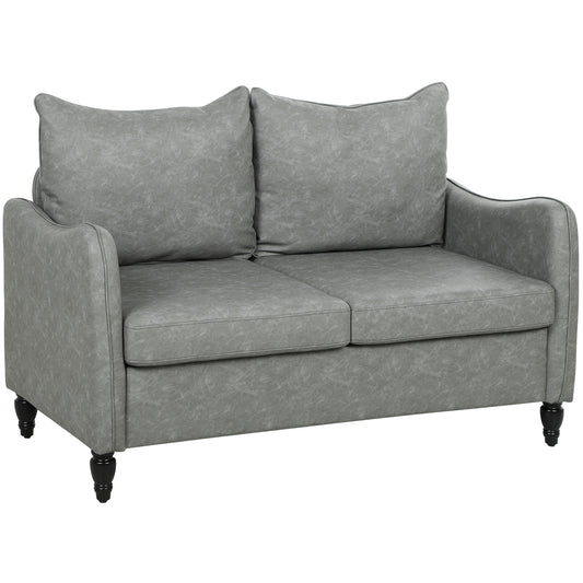 Fynco - Faux Leather Marble-Effect Two-Seater Sofa - Grey