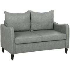 Fynco - Faux Leather Marble-Effect Two-Seater Sofa - Grey