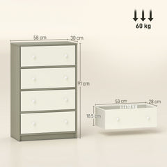 Chest of Drawers, Dresser with 4 Fabric Drawers - White and Grey