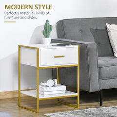 Bedside Table Set of 2, Modern Side Tables with Drawer and Shelf, Nightstands for Bedroom, White