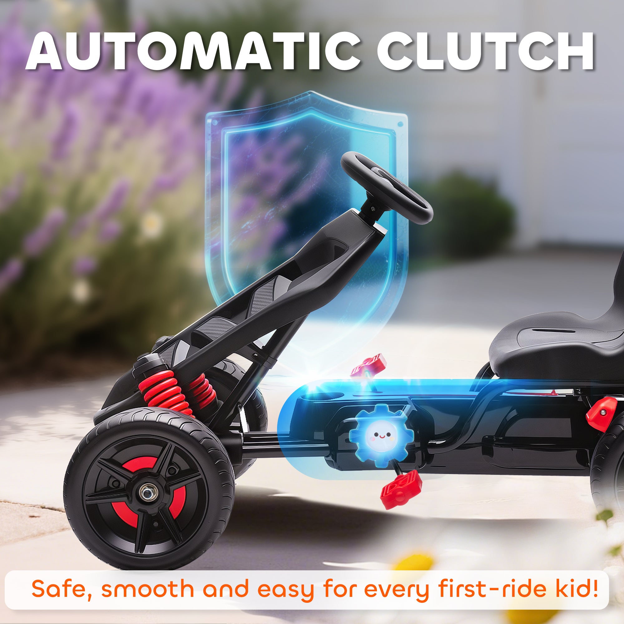 AIYAPLAY Pedal Go kart for Kids Ages 3-6 Years, with Automatic Clutch, Brake, EVA Anti-Slip Wheels, Red