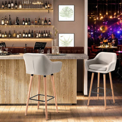 Set of 2 Bar Stools Modern Upholstered Seat Bar Chairs w/ Metal Frame, Solid Wood Legs Living Room Dining Room Fabric Furniture - Beige