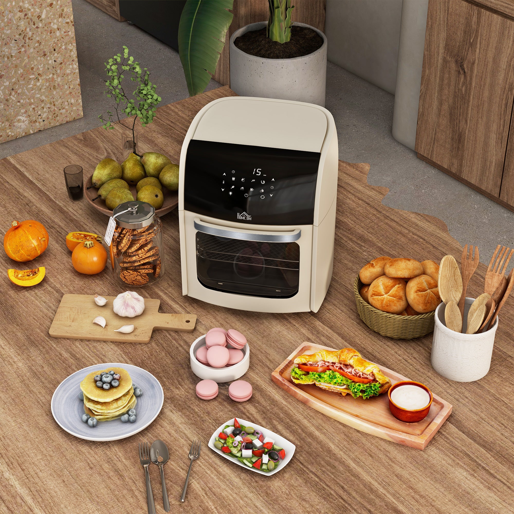 Digital Air Fryer with 8 Preset Modes, Rapid Air Circulation, 12L Air Fryer Oven with Memory Function, 1800W, Cream