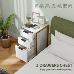 Bedroom Chest of Drawers, Industrial 3-Drawer Dresser, Storage Drawers Unit with Metal Frame for Living Room, White