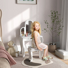 Fynco - Kids Dressing Table Set, with Mirror and Drawer - White