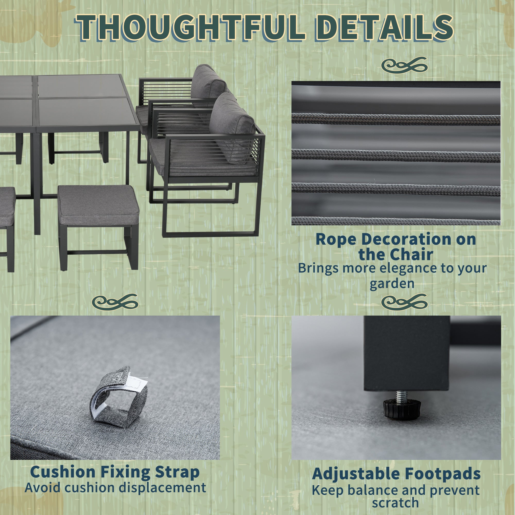 Nine-Piece Aluminium Garden Set, with Glass-Top Table - Grey