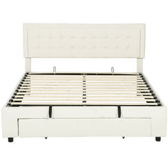 Fynco - King Size Ottoman Bed Frame, with Front Drawer - Cream