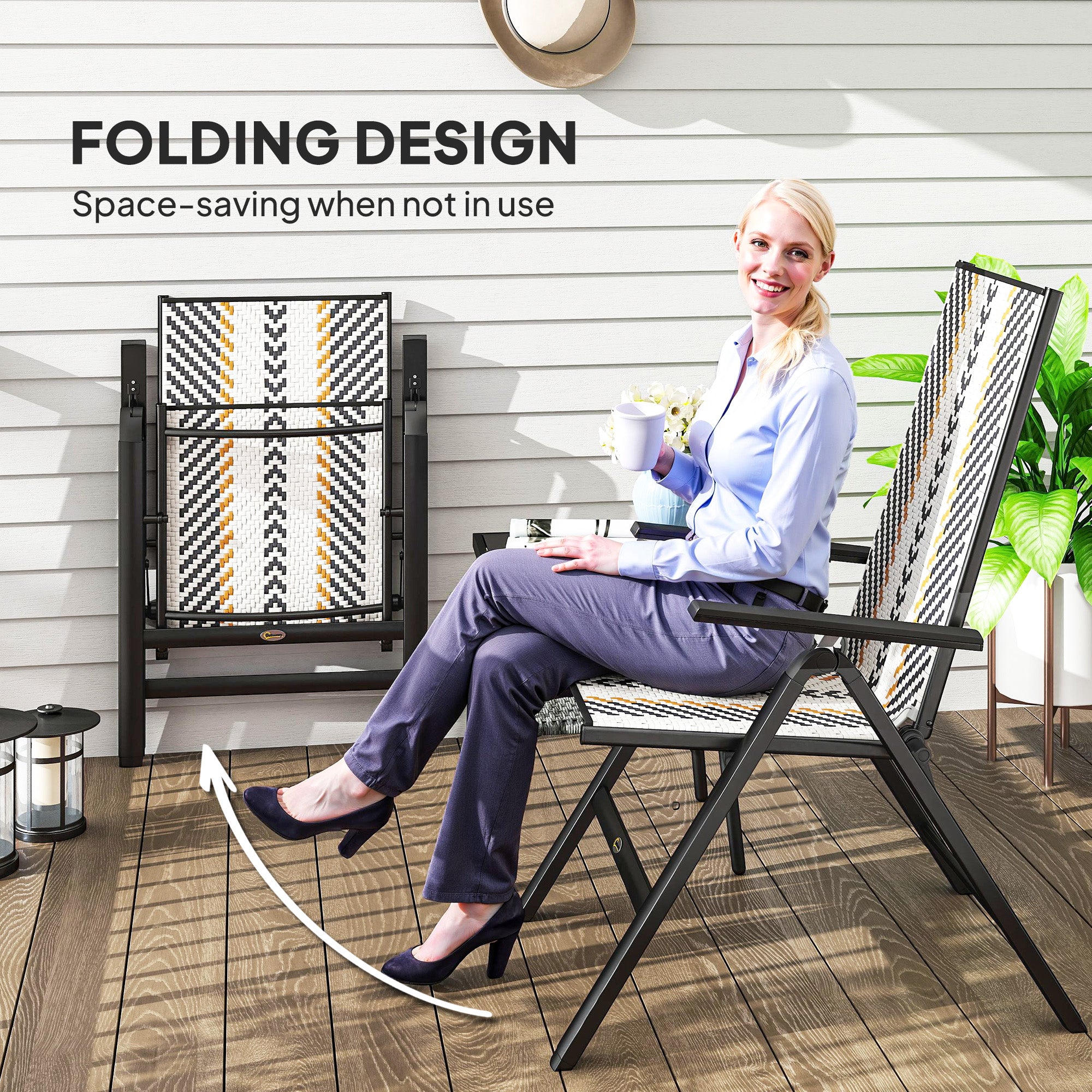 Set of Two Rattan Reclining Garden Chairs - Multicolour