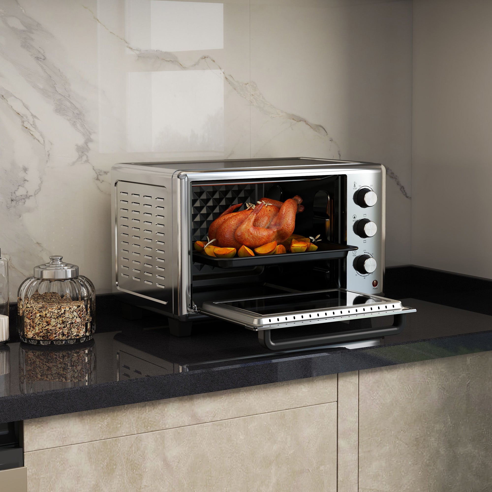 30L 60-230℃ Mini Electric Oven, with Accessories - Silver Tone