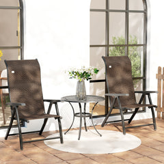 Set of Two Folding Garden Chairs, with Seven-Position Adjustable Backs - Brown