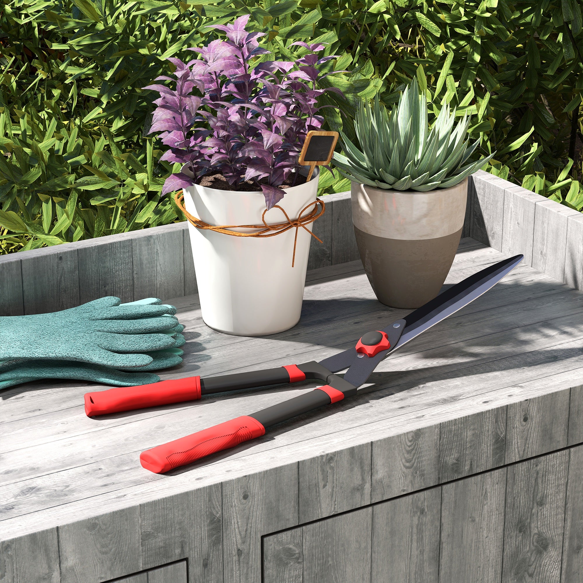 Garden Shears, 63.5 cm Heavy Duty Hedge Shears with Razor-Sharp Blades, Comfort Grip and Tension Adjuster for Hedges, Shrubs and Bushes, Easy Cutting and Trimming