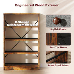 Chest of Drawers, Dresser with 4 Fabric Drawers - Grey and Rustic Brown