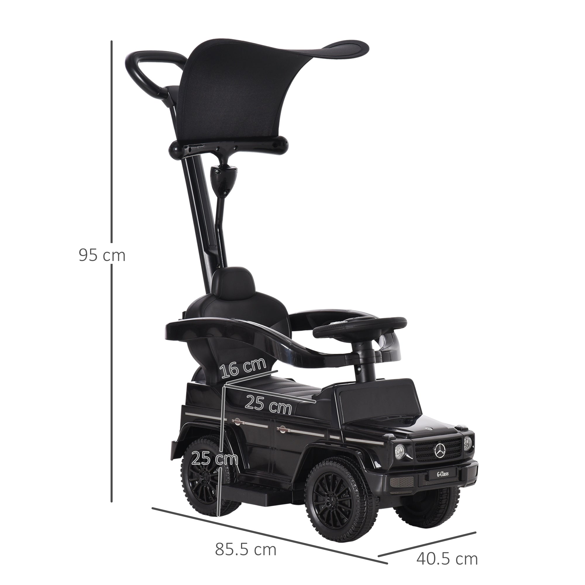 3 in 1 Kids Children Ride on Push Car Toddler Sliding Car G350 Licensed Walker Foot to Floor Slider Push-Along with Horn Steering Wheel NO POWER Manual, Black
