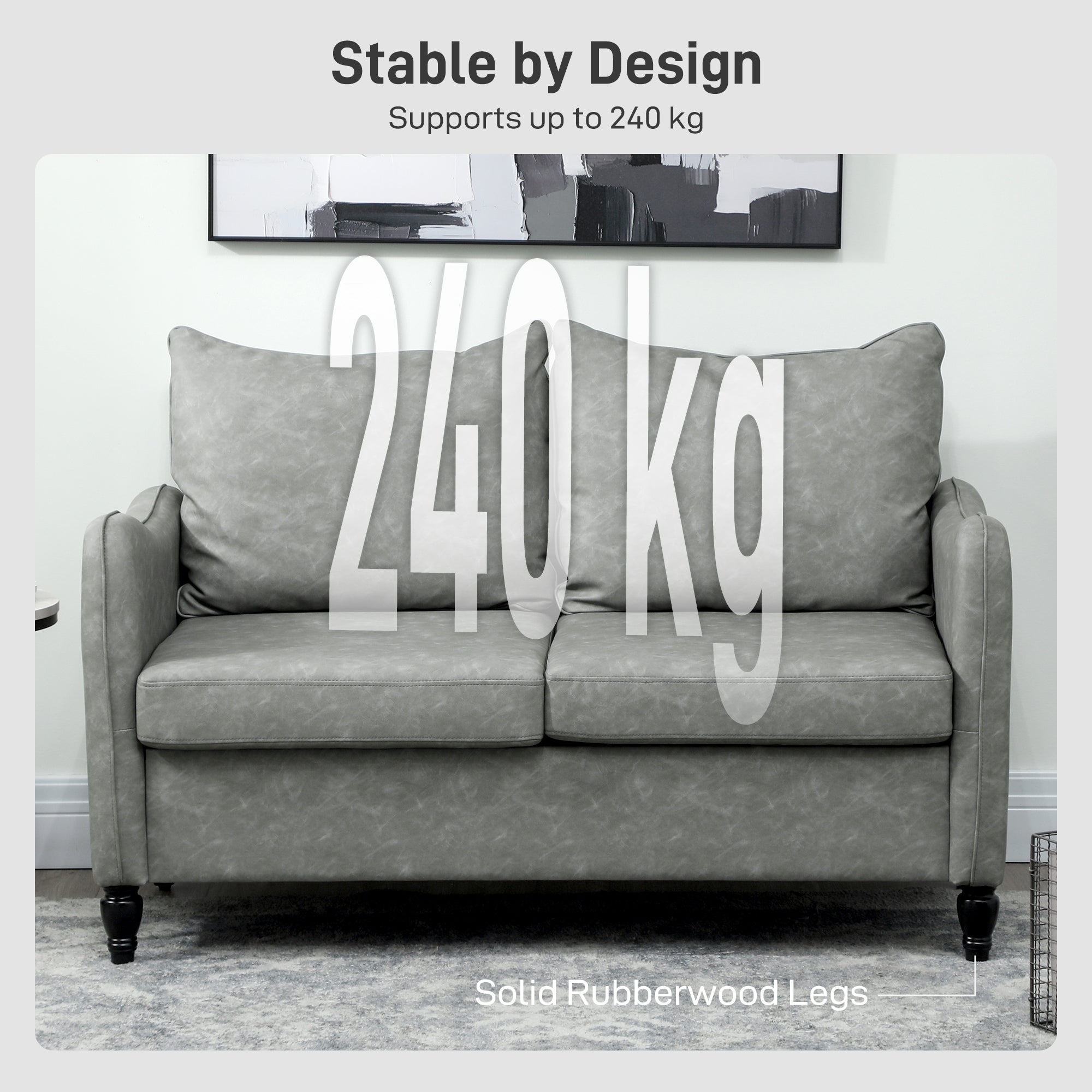 Fynco - Faux Leather Marble-Effect Two-Seater Sofa - Grey