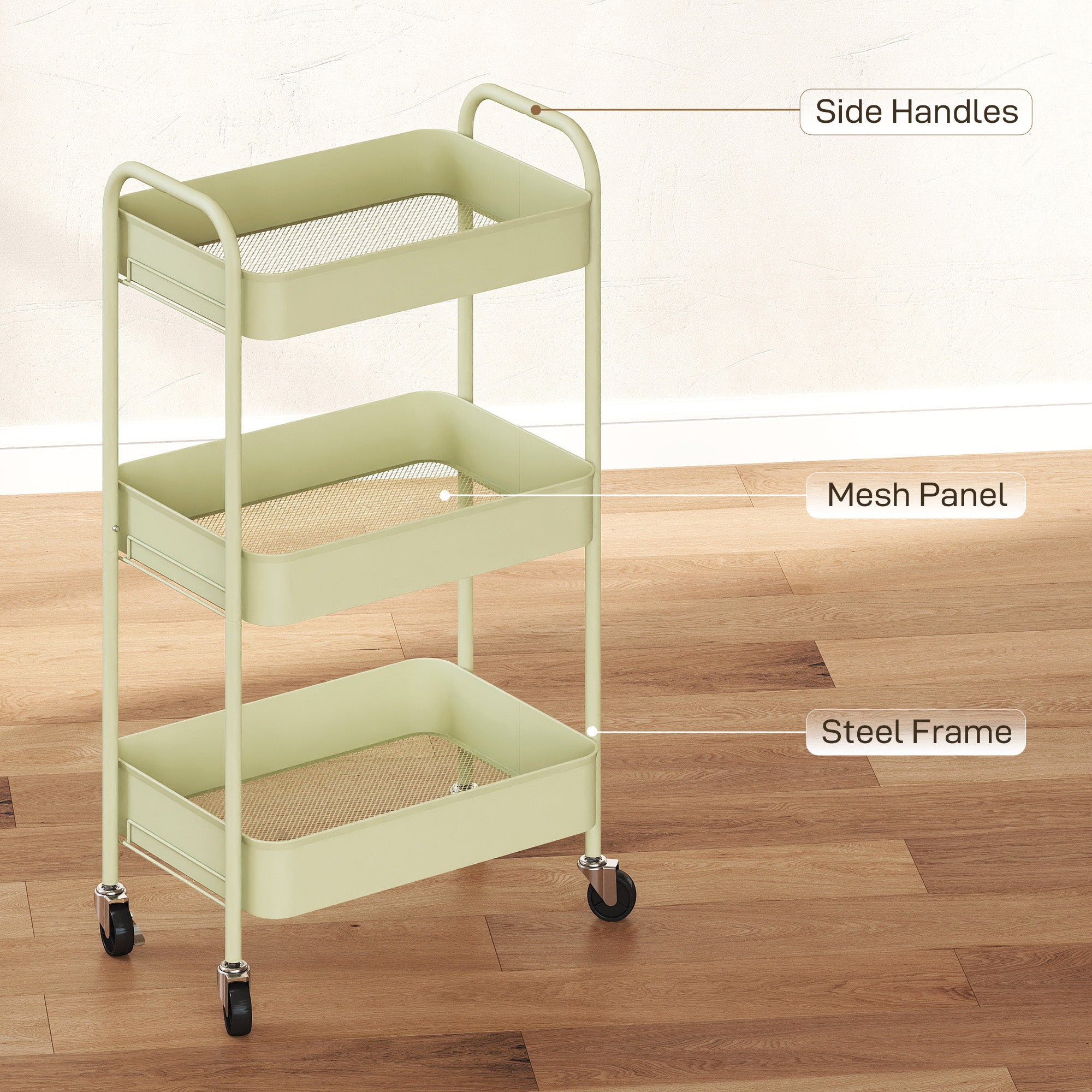 Three-Tier Steel Storage Trolley - Green