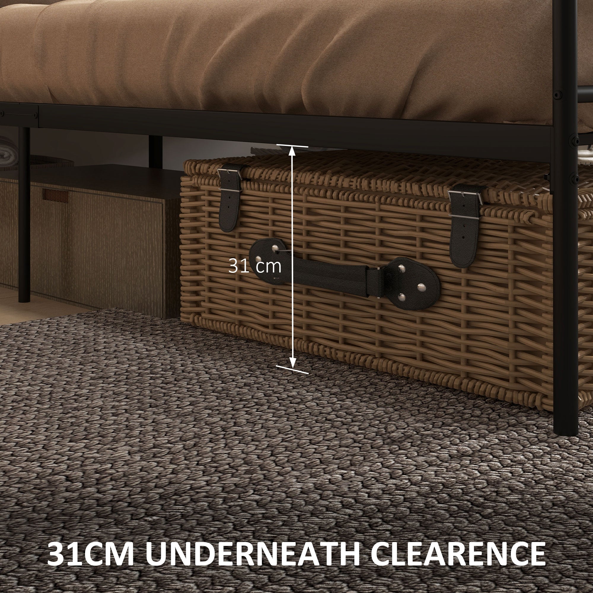 King Size Bed Frame, 5ft4 Metal Bed Base with Headboard and Footboard, 31cm Underneath Storage Space for Bedroom