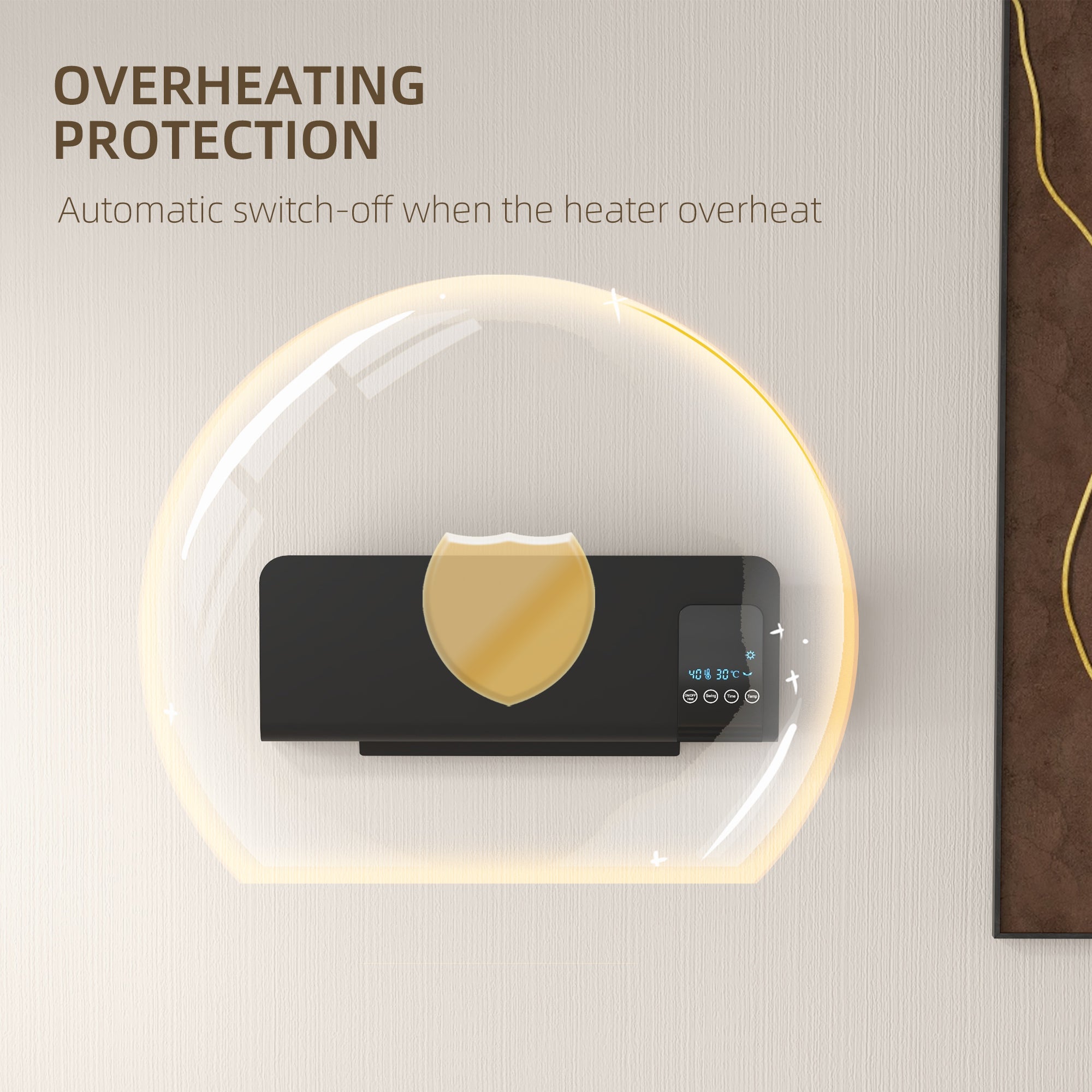 Fynco - 2000W Wall Mounted Heater, 18-45°C Temperature, Black