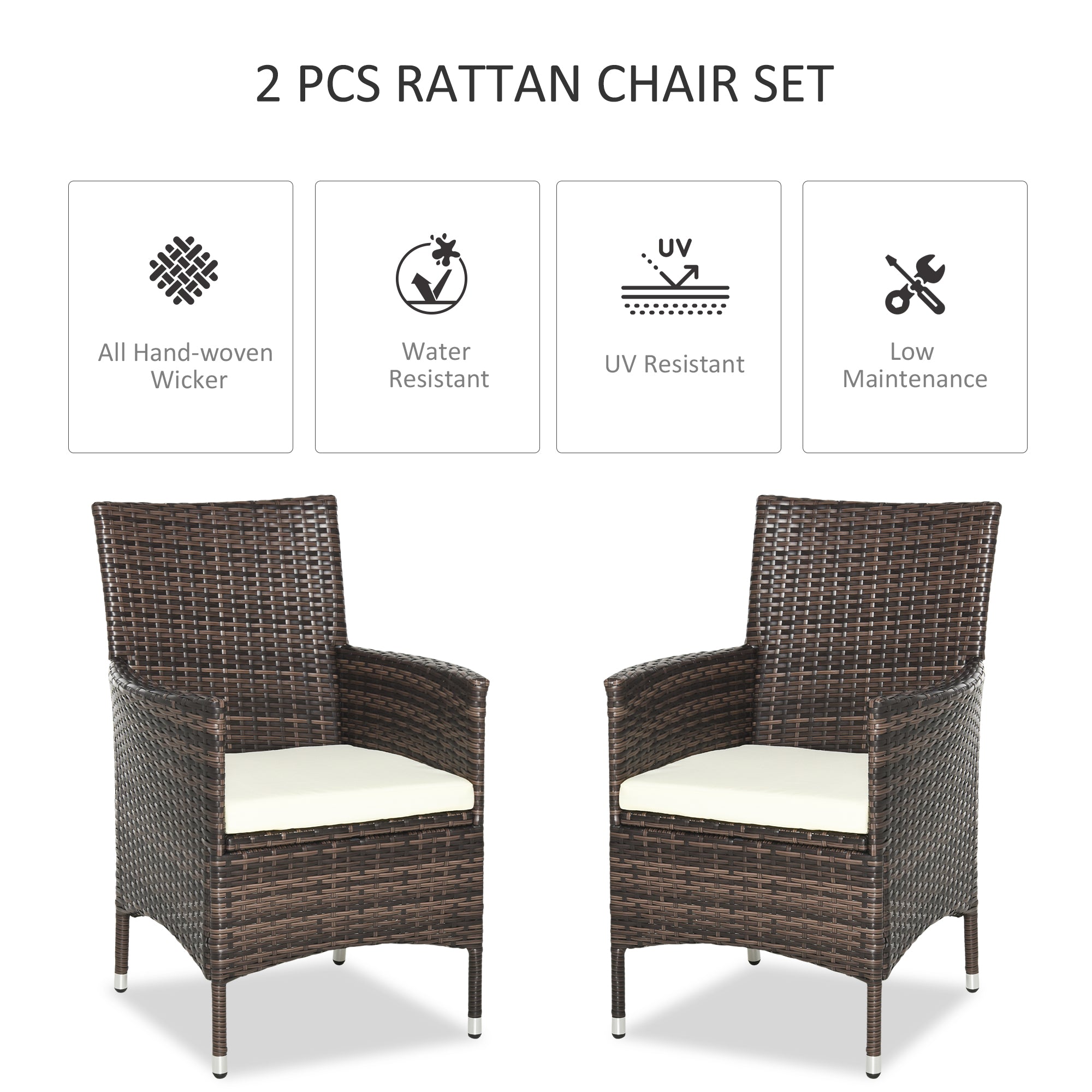 2 PC Outdoor Rattan Armchair Dining Chair Garden Patio Furniture w/ Armrests Cushions Mixed Brown