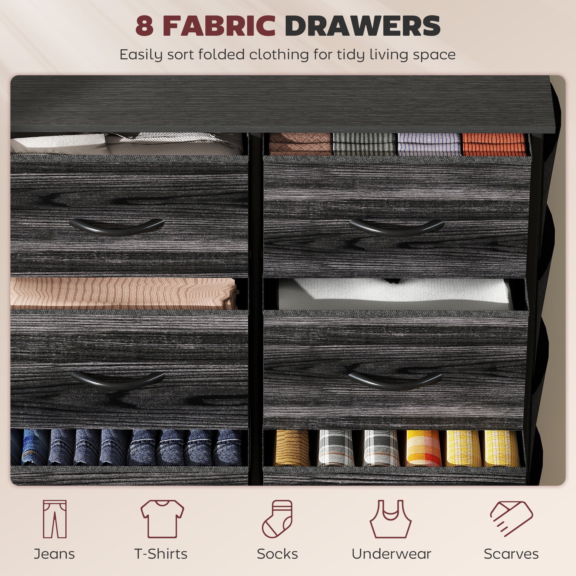 Chest of Eight Fabric Drawers - Black