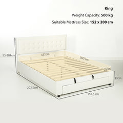 Fynco - King Size Ottoman Bed Frame, with Front Drawer - Cream