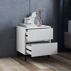Simple Line Indented Two-Drawer Bedside Table Set of 2 - White