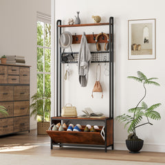 5-In-1 Industrial-Style Hallway Tree - Brown/Black