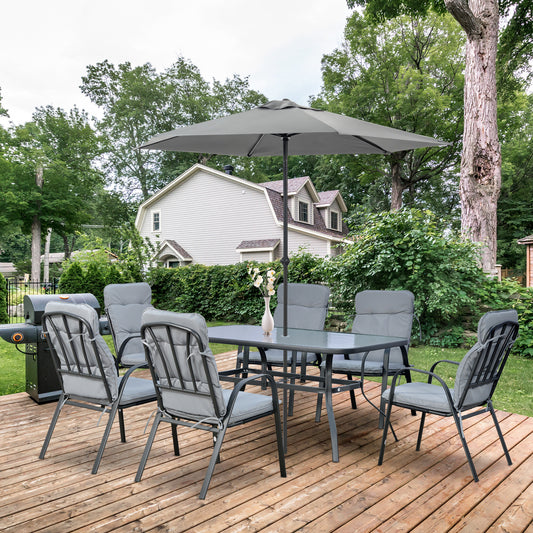 Seven-Piece Garden Dining Set with Cushions - Grey