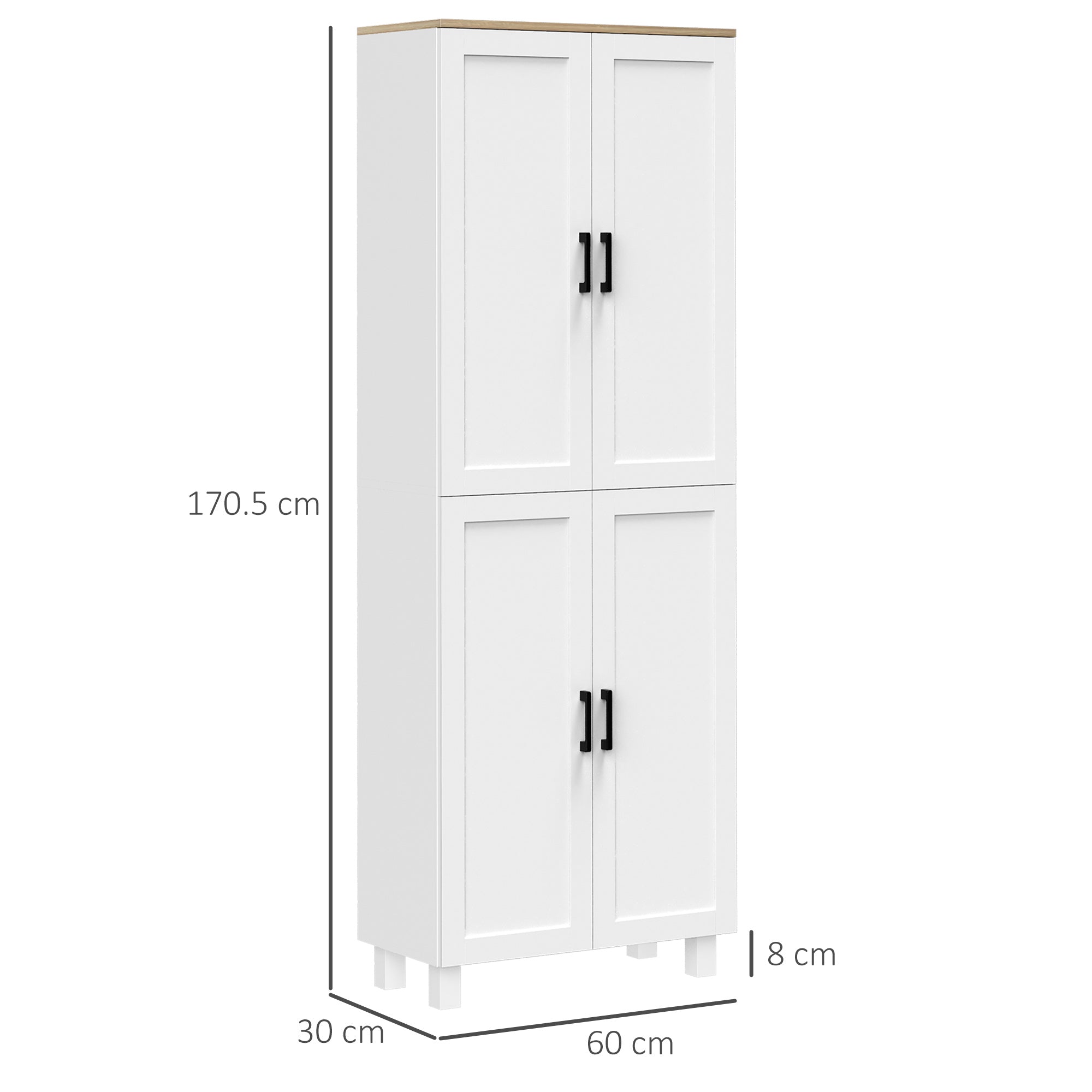 Freestanding Kitchen Cupboard, 4-Door Storage Cabinet Organizer with Adjustable Shelves White
