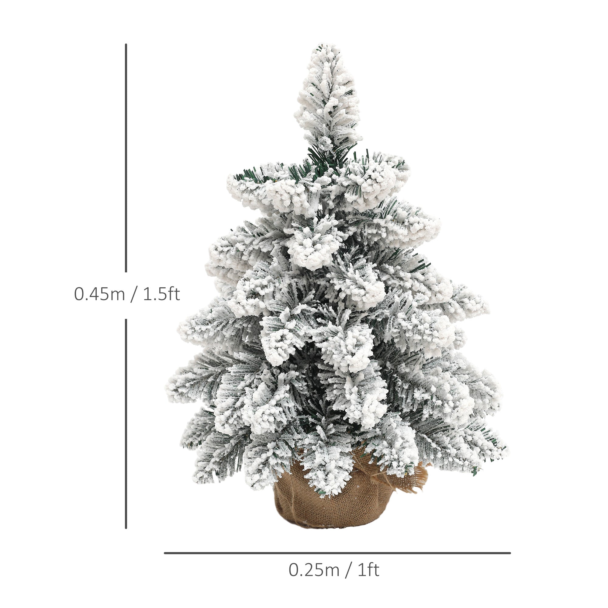 1.5ft Mini Artificial Christmas Trees with Lights Set of 2, Snow Flocked Tabletop Christmas Trees with Base, Battery Operated, Desktop Party Decoration