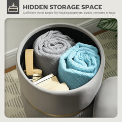 Fynco - Velvet-Feel Storage Ottoman - Light Grey