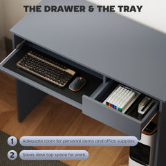 100cm Compact Computer Desk with Keyboard Tray, Home Office Desk with Drawer for Bedroom Study, Grey
