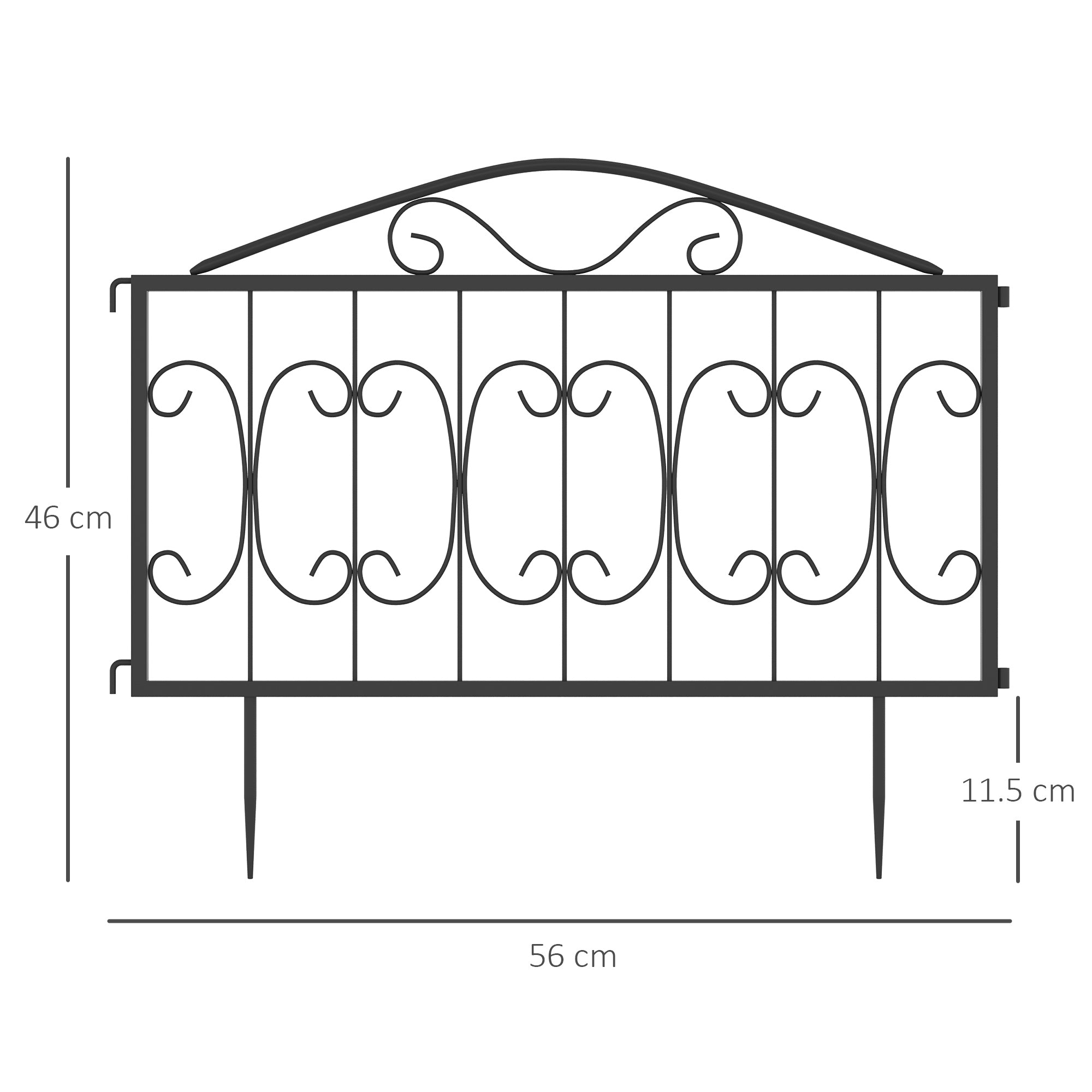 Fynco - Decorative Garden Fencing, 8PCs Outdoor Picket Fence Panels, Rustproof Metal Wire Landscape Flower Bed Border Edging Animal Barrier, Black