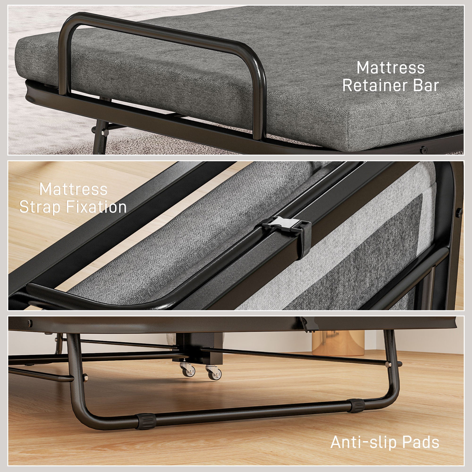 Single Temporary Folding Bed - Grey