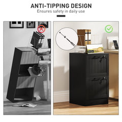 Fynco - 2 Drawer Filing Cabinet with Lock, Office Storage Cabinet with Adjustable Hanging Bars for A4 Letter Size Files, Black