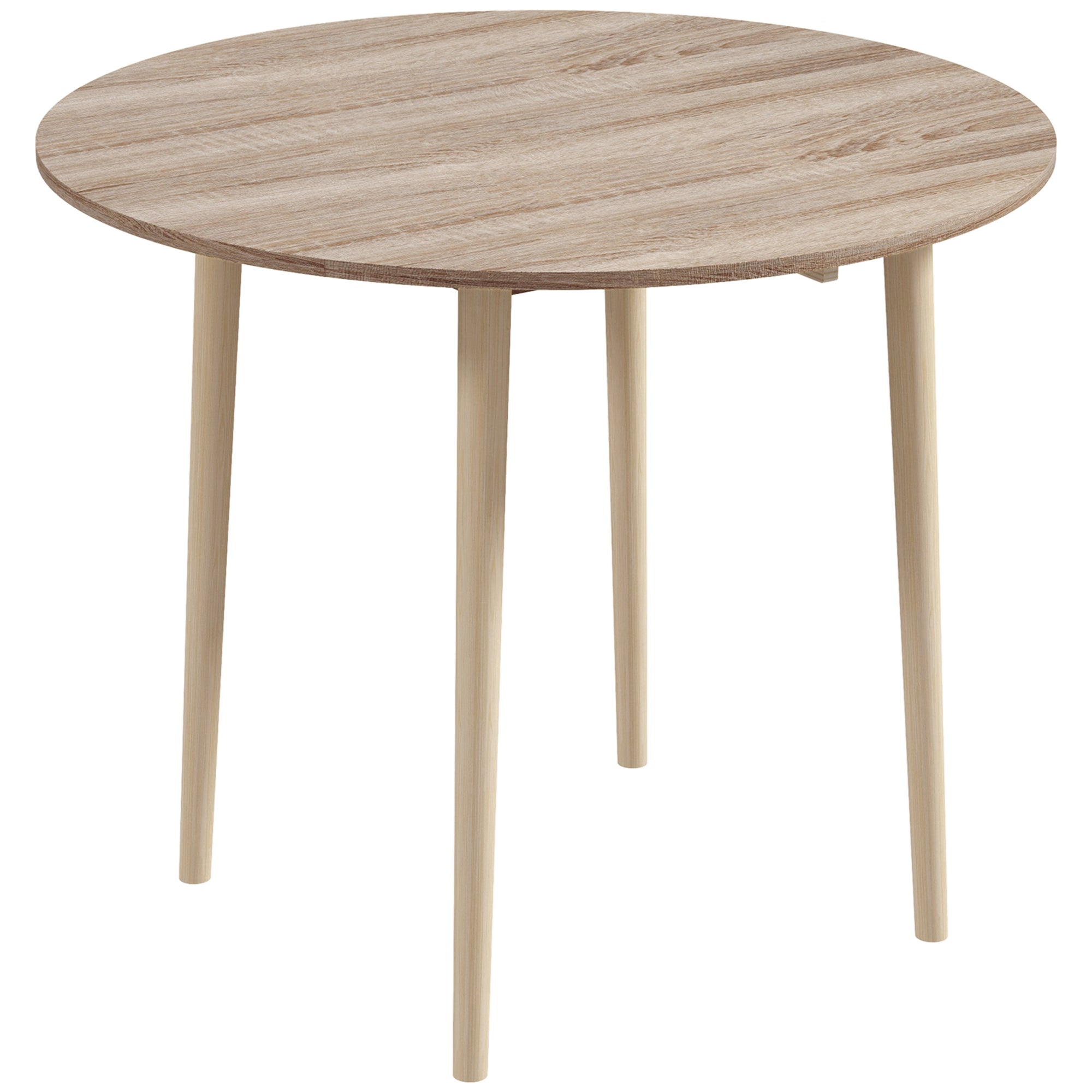 Folding Dining Table for 4, Round Drop Leaf Table, Modern Space Saving Small Kitchen Table with Wood Legs for Dining Room, Natural