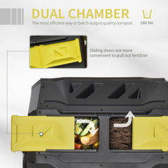 160L 360° Rotating Dual Chamber Composter - Yellow