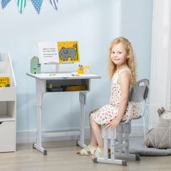 Kids Adjustable Desk and Chair Set, Book Stand, Pen Slot - Grey