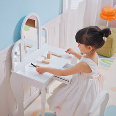 Fynco - Kids Dressing Table Set, with Mirror and Drawer - White