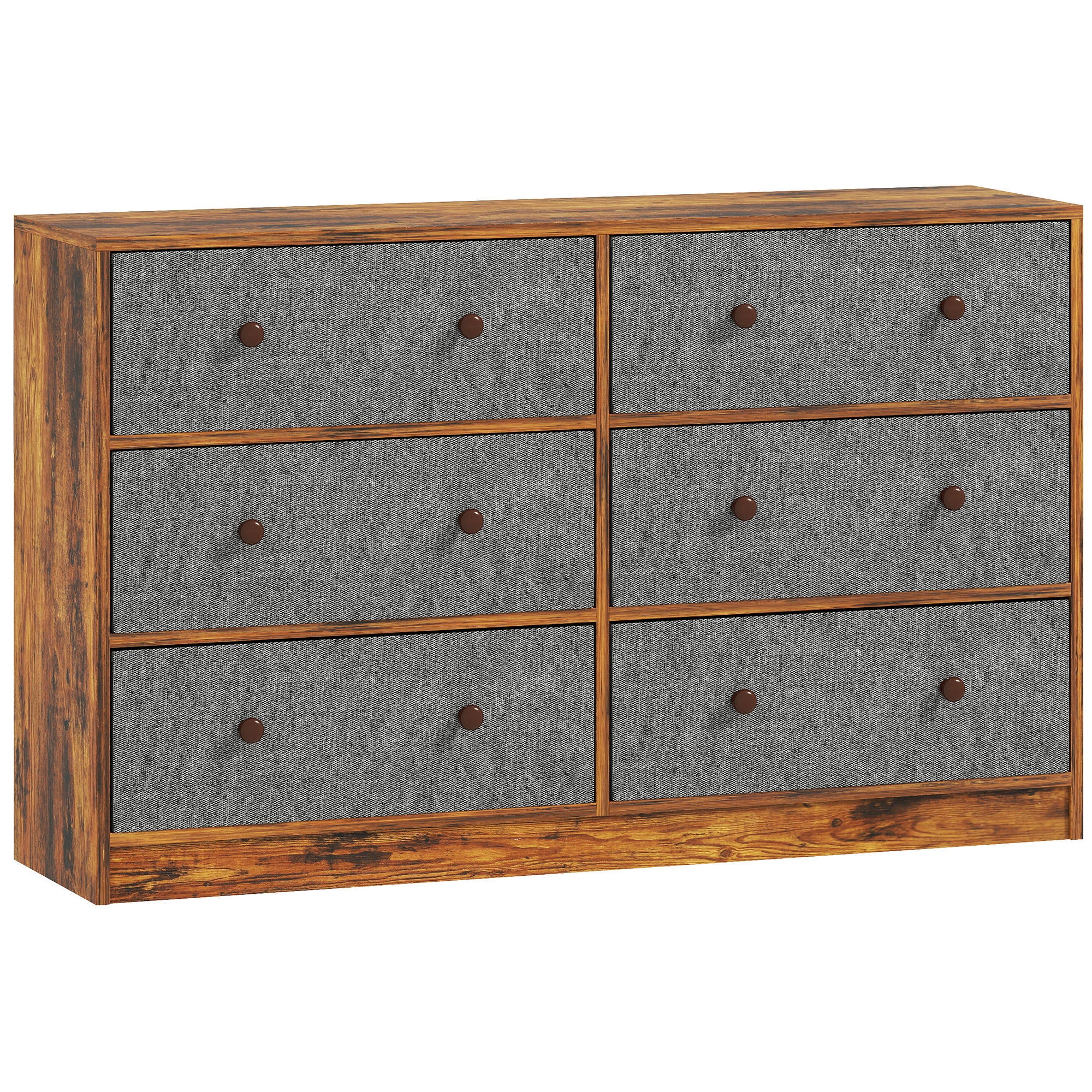 Chest of Drawers, Dresser with 6 Fabric Drawers - Grey and Rustic Brown