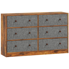 Chest of Drawers, Dresser with 6 Fabric Drawers - Grey and Rustic Brown