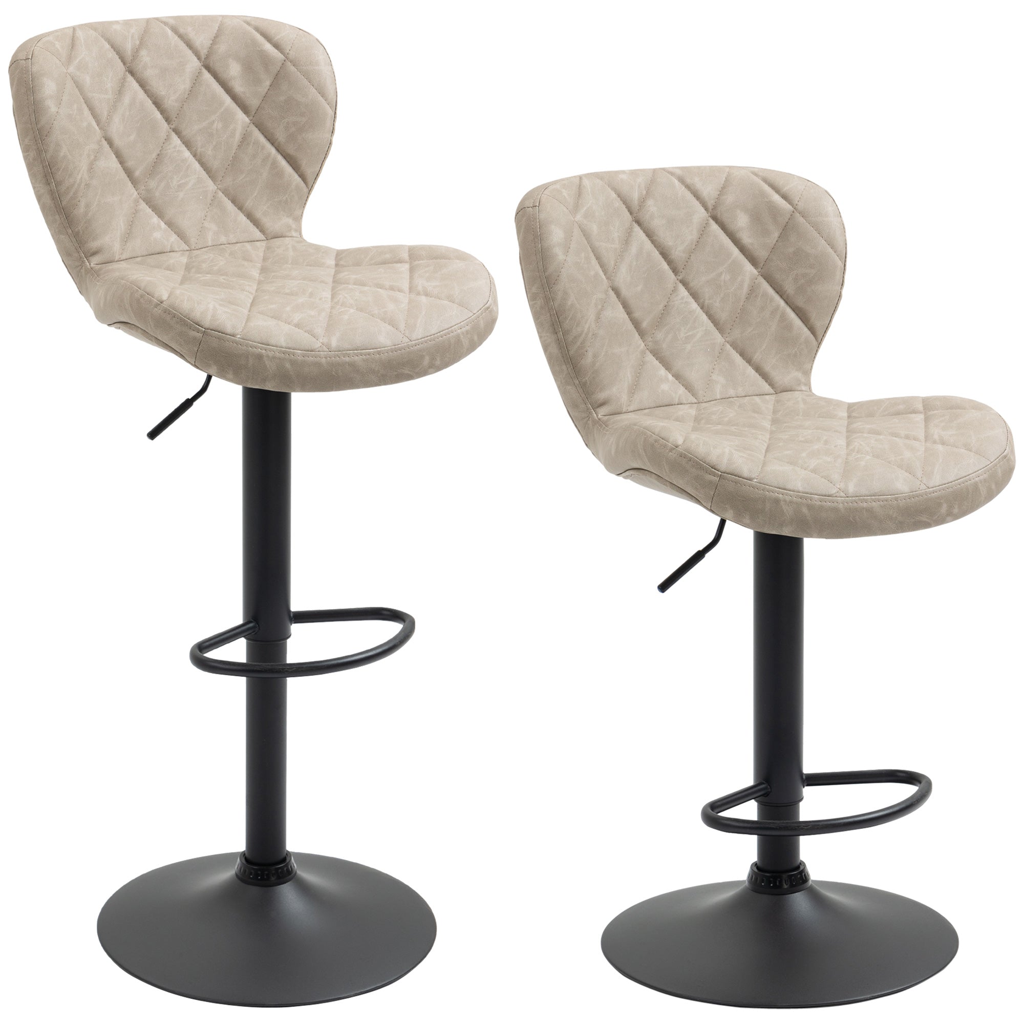 Bar Stools, Set of 2 Breakfast Bar Chairs, Swivel Barstools with Backrest and Footrest, Steel Frame Diamond Pattern PU, for Kitchen Counter, Dining Room, Light Khaki