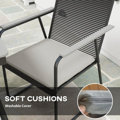 6 Seater Garden Dining Set with Soft Cushions, Rattan Backrest, Rectangular Plastic Top, Garden Furniture Set, Outdoor Dining Table and Chairs for Patio, Balcony, Poolside, Grey