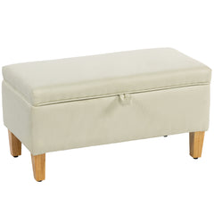Fynco - 30L Linen Storage Ottoman Padded Footstool with Rubberwood Legs for Storage Box, Bed End, Shoe Bench, Seating, Beige