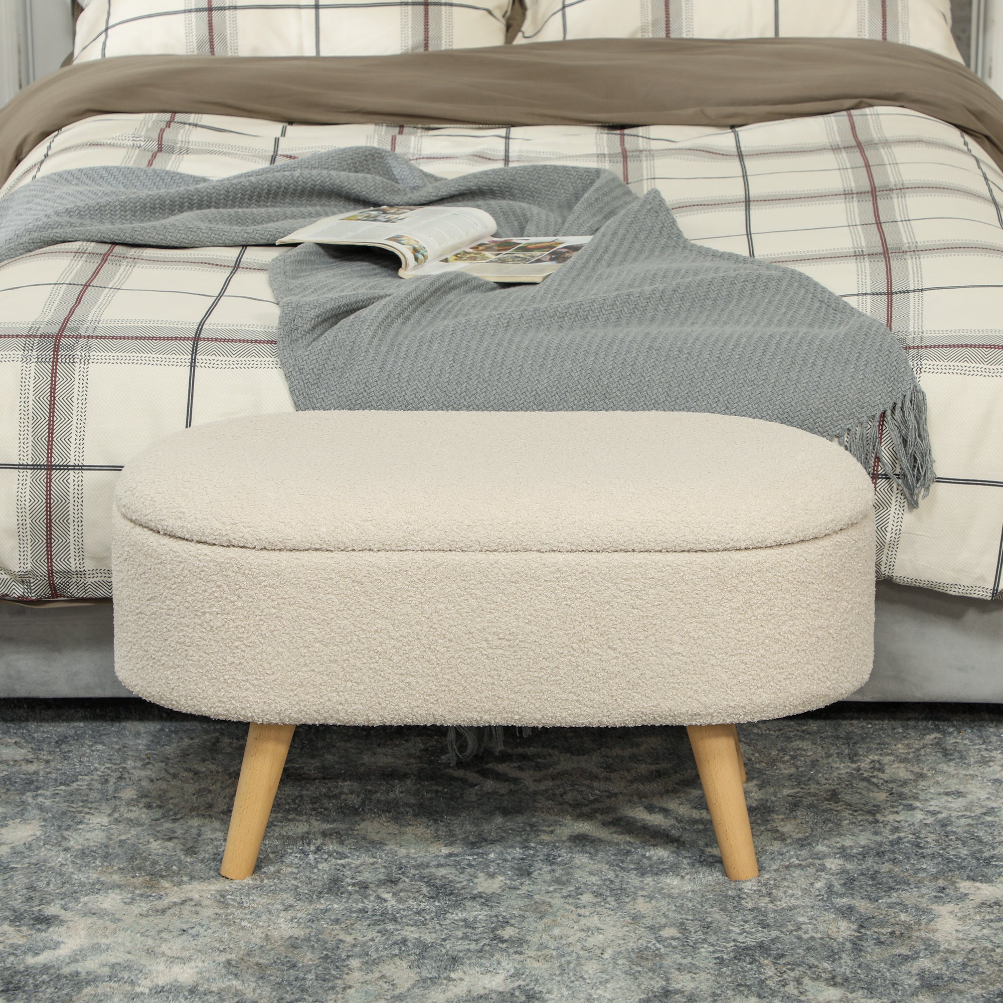 Teddy Fleece Storage Ottoman - Cream White