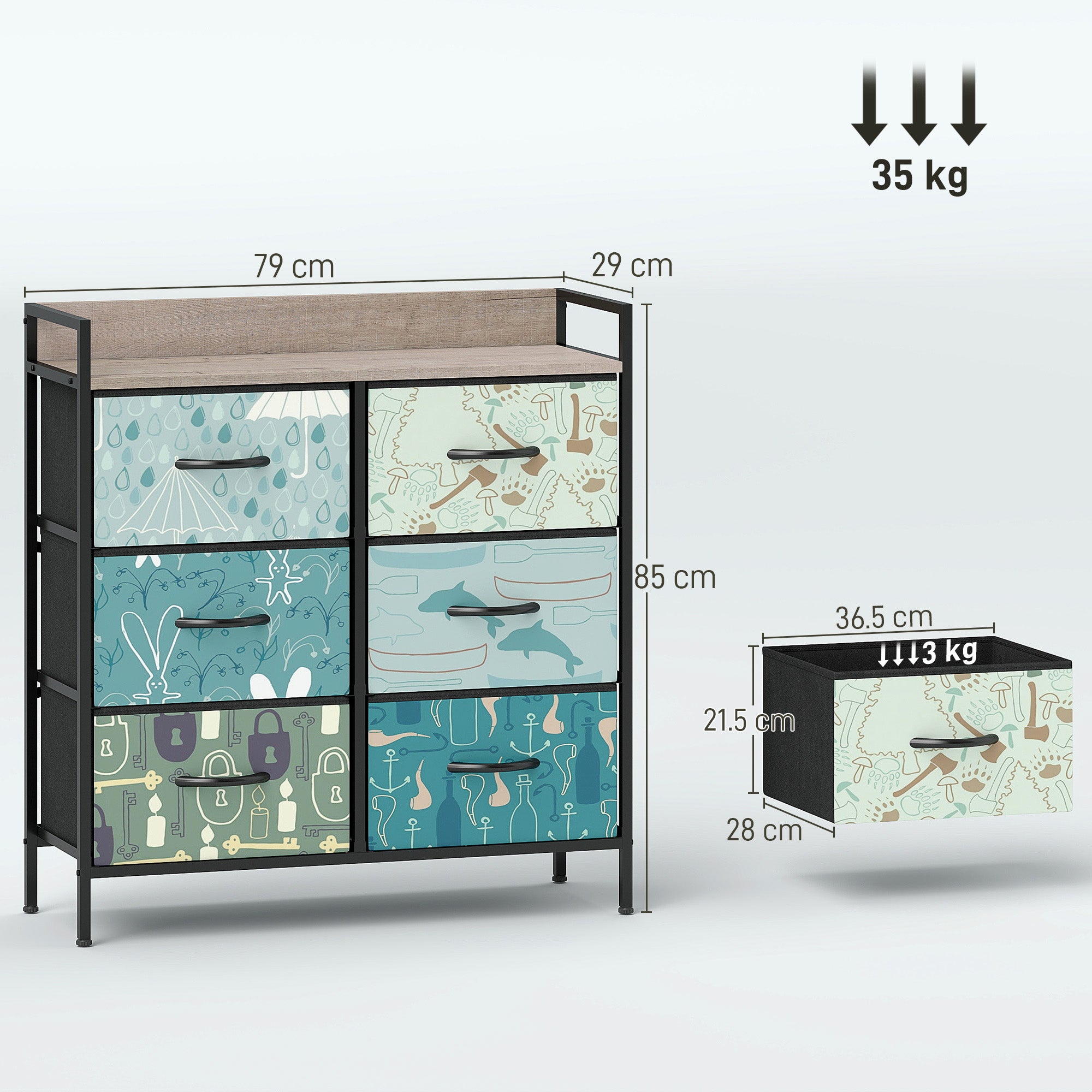 6-Drawer Chest of Drawers - Blue