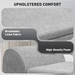 Storage Ottoman with Armrest, Upholstered Linen Storage Bench, Window Seat with Rubberwood Legs, Footstool for Bedroom Living Room, Hallway, Dark Grey